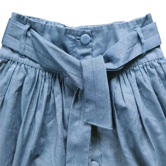 Handmade Button Down  Pleated Skirt with Belt - Picture 3 of 6